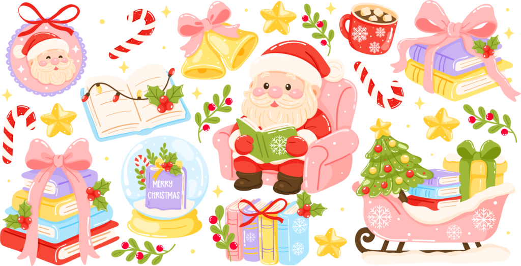 Santa's storybook Christmas UV DTF transfer decal design for cups