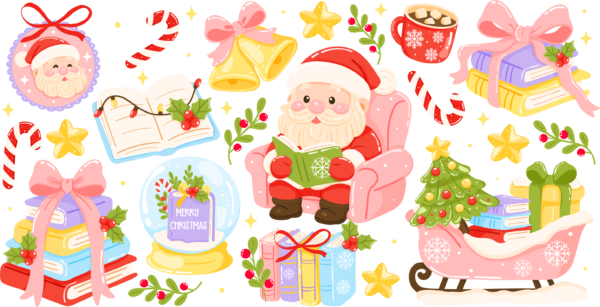 Santa's storybook Christmas UV DTF transfer decal design for cups