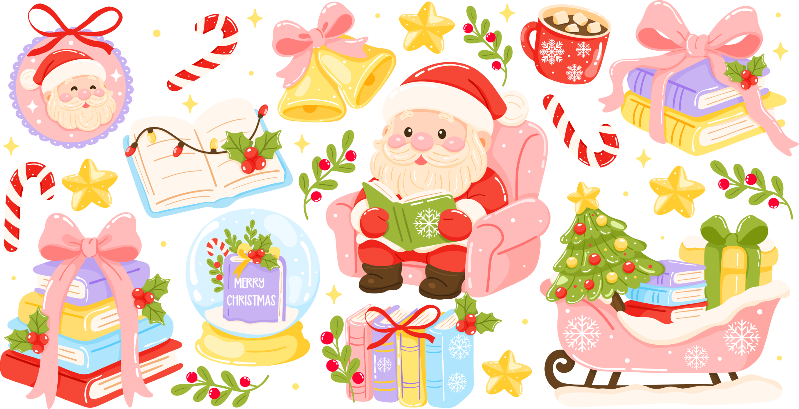 Santa's storybook Christmas UV DTF transfer decal design for cups
