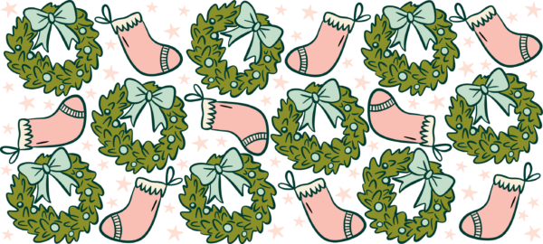 Wreaths and stockings UV DTF transfer decal design for cups
