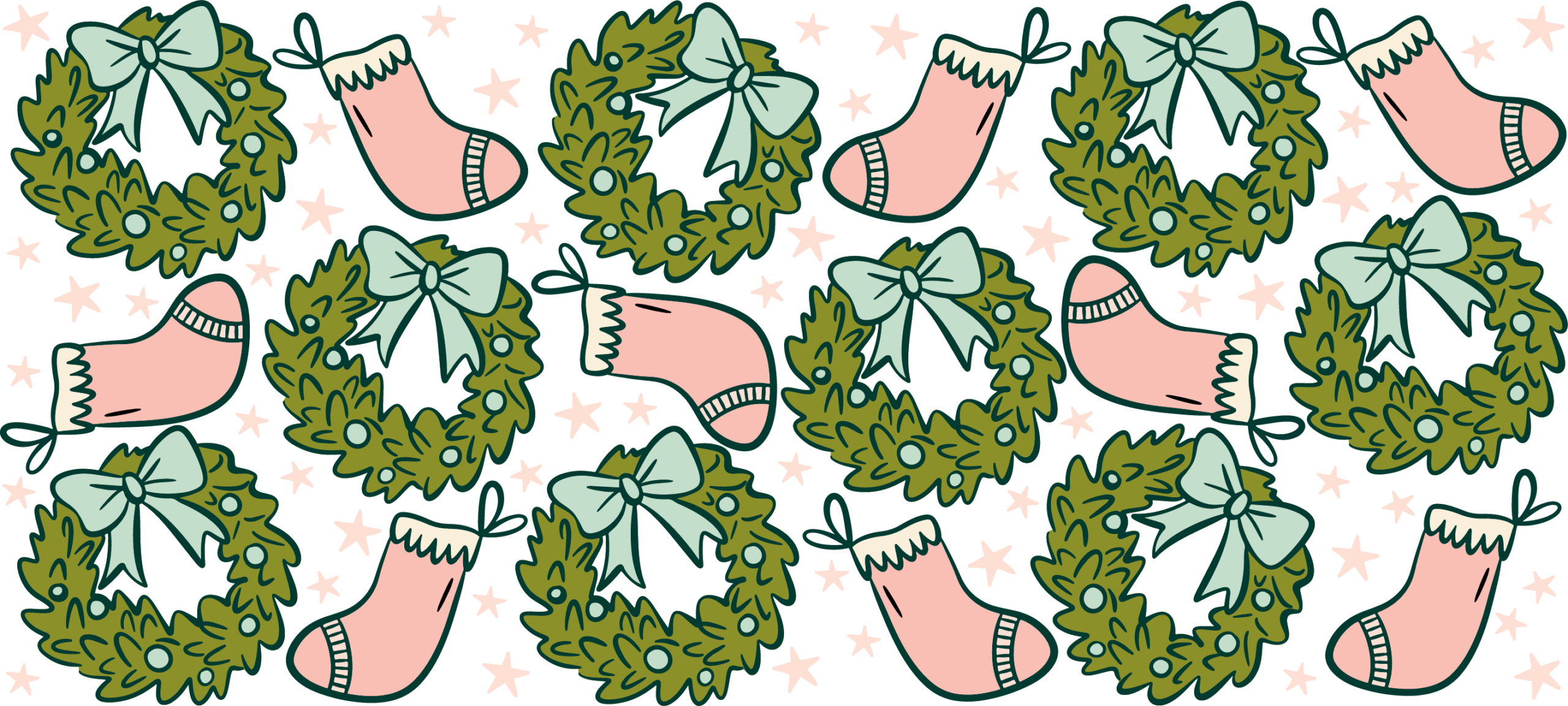 Wreaths and stockings UV DTF transfer decal design for cups