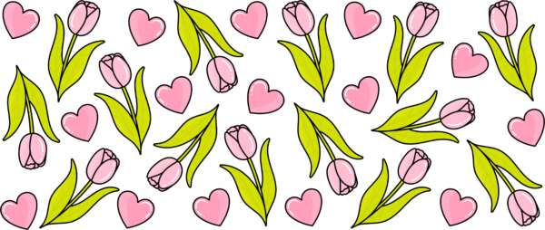 Tulips and hearts UV DTF decal design for tumblers and mugs
