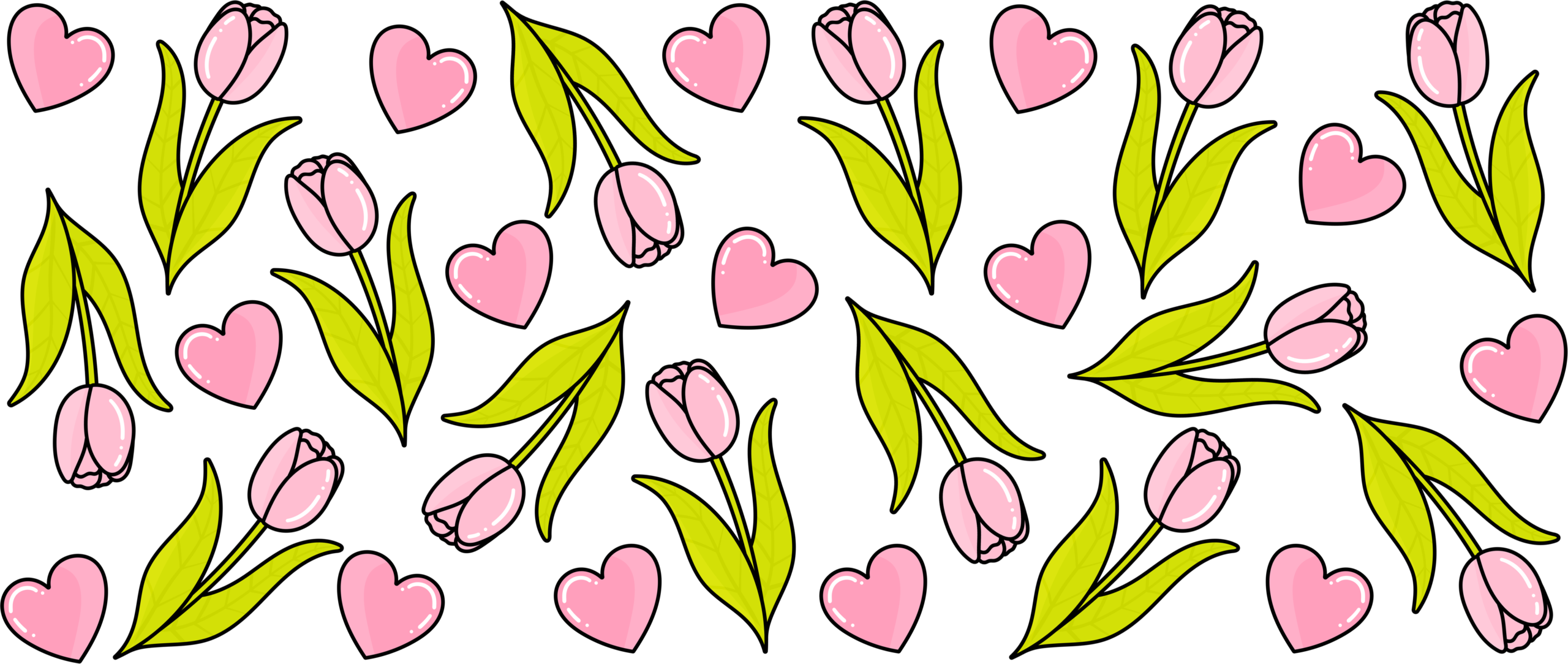 Tulips and hearts UV DTF decal design for tumblers and mugs