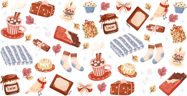 Cocoa and cozy socks UV DTF transfer decal design for cups