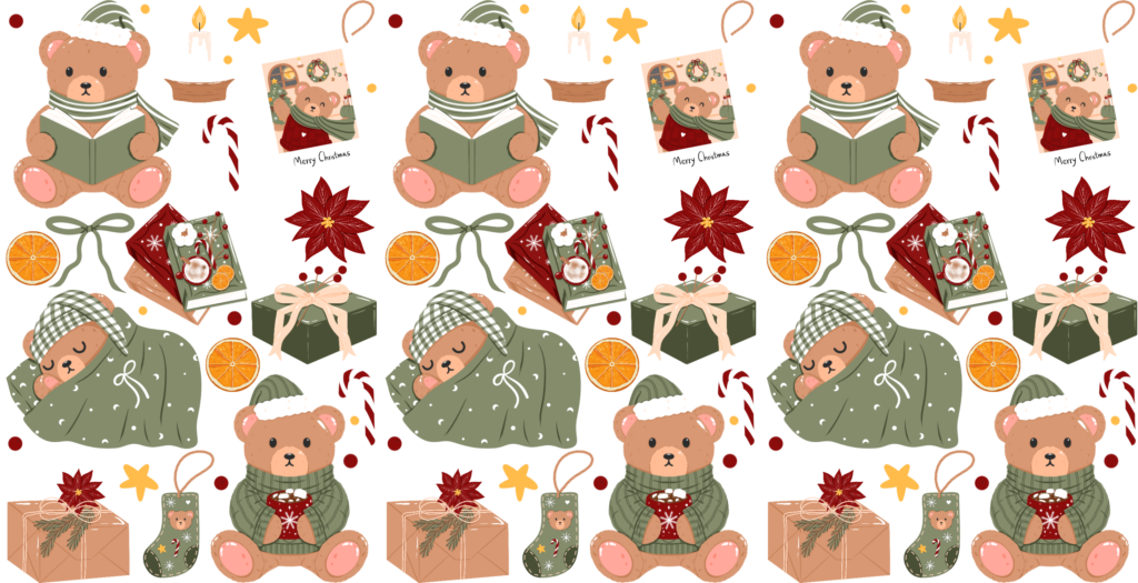 Cozy Christmas bears UV DTF transfer decal design for cups