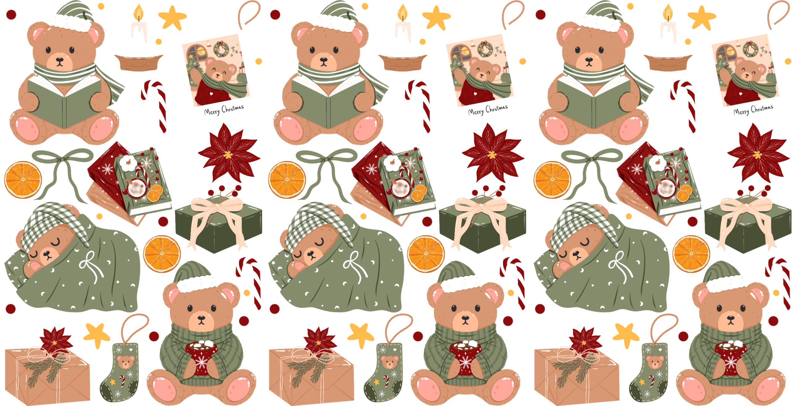 Cozy Christmas bears UV DTF transfer decal design for cups