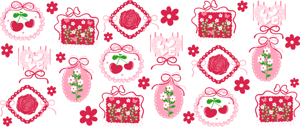 Cherry sweetheart lace UV DTF transfer decal design for cups