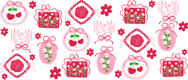 Cherry sweetheart lace UV DTF transfer decal design for cups