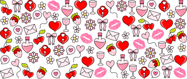 Hearts and kisses UV DTF transfer decal design for cups