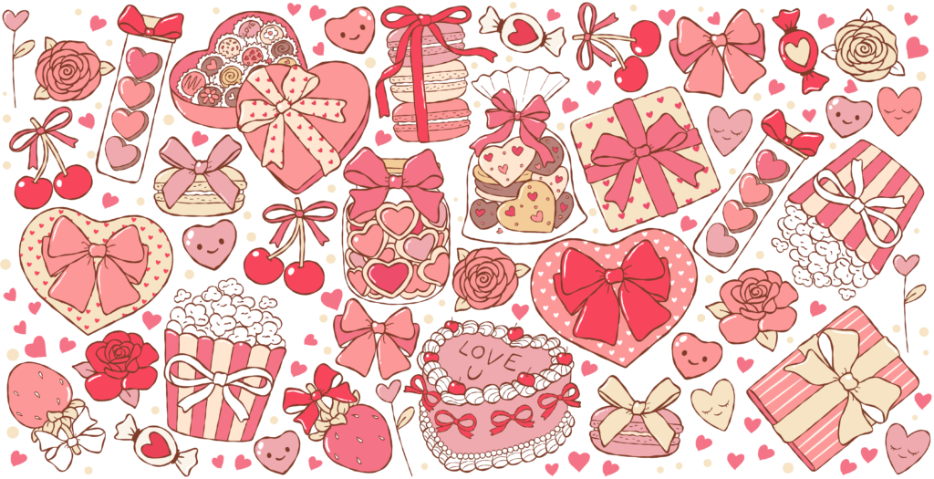 Sweet treats and candy hearts romance UV DTF transfer decal design