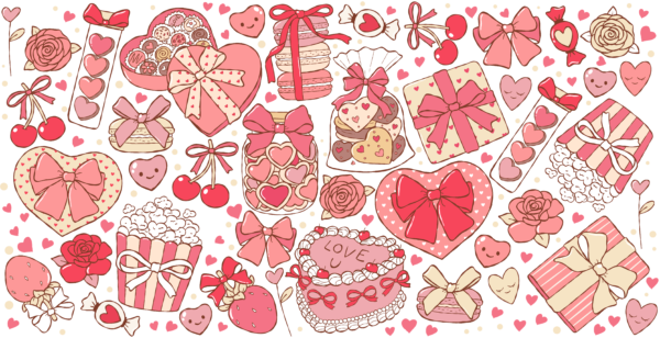 Sweet treats and candy hearts romance UV DTF transfer decal design