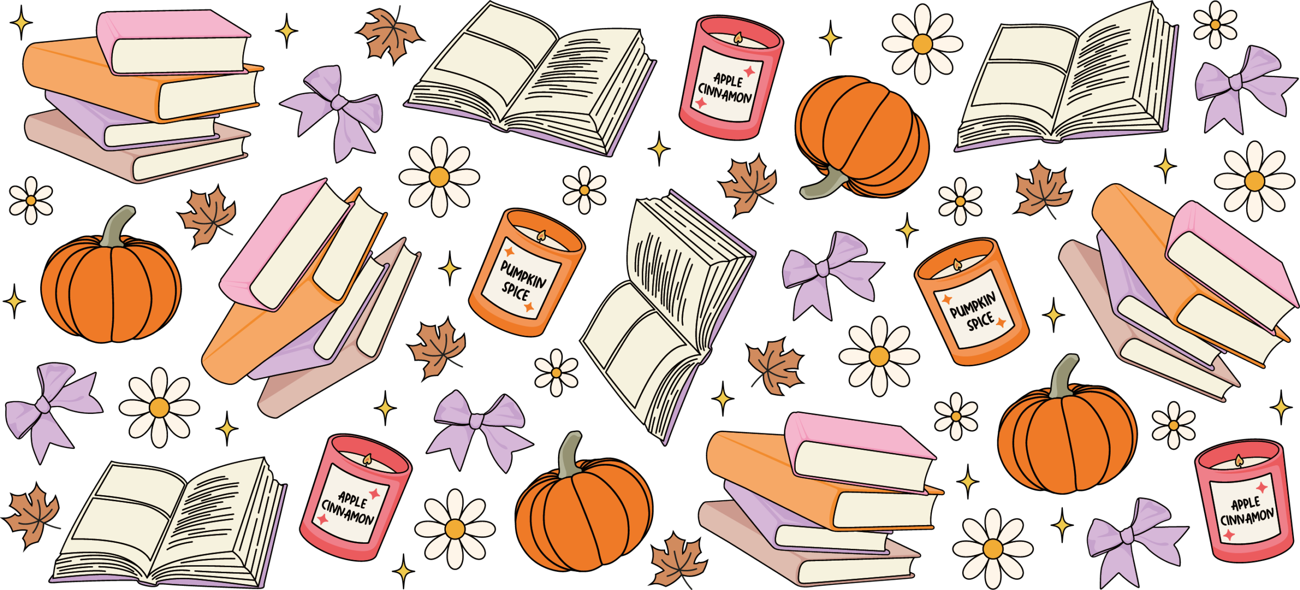 Cozy Bookish Autumn books UV DTF decal design for tumblers