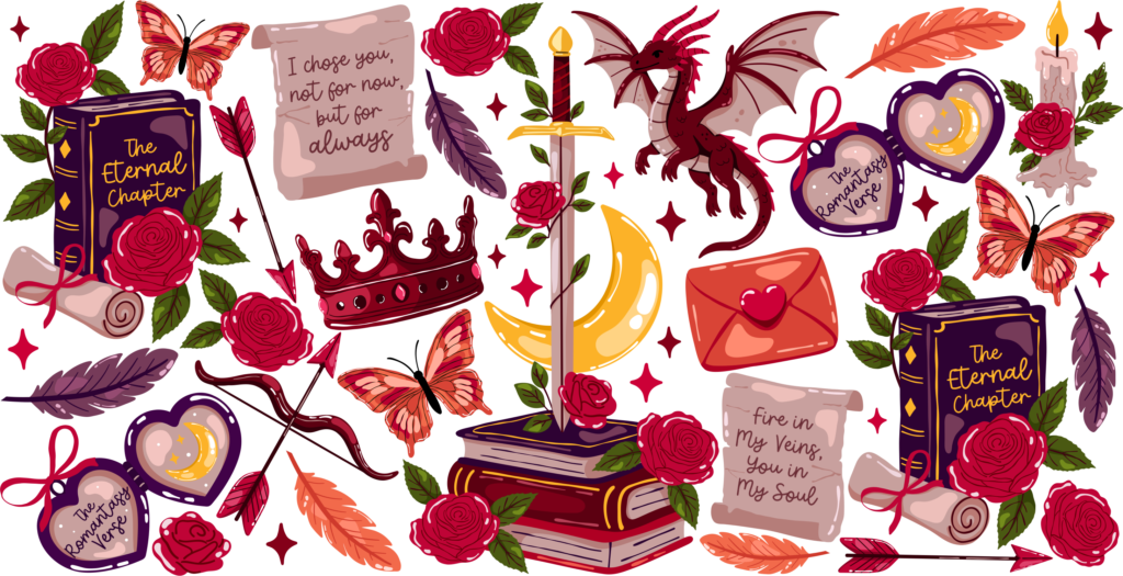 Dark romance reader moody floral UV DTF transfer decal design