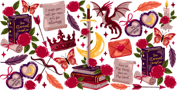 Dark romance reader moody floral UV DTF transfer decal design