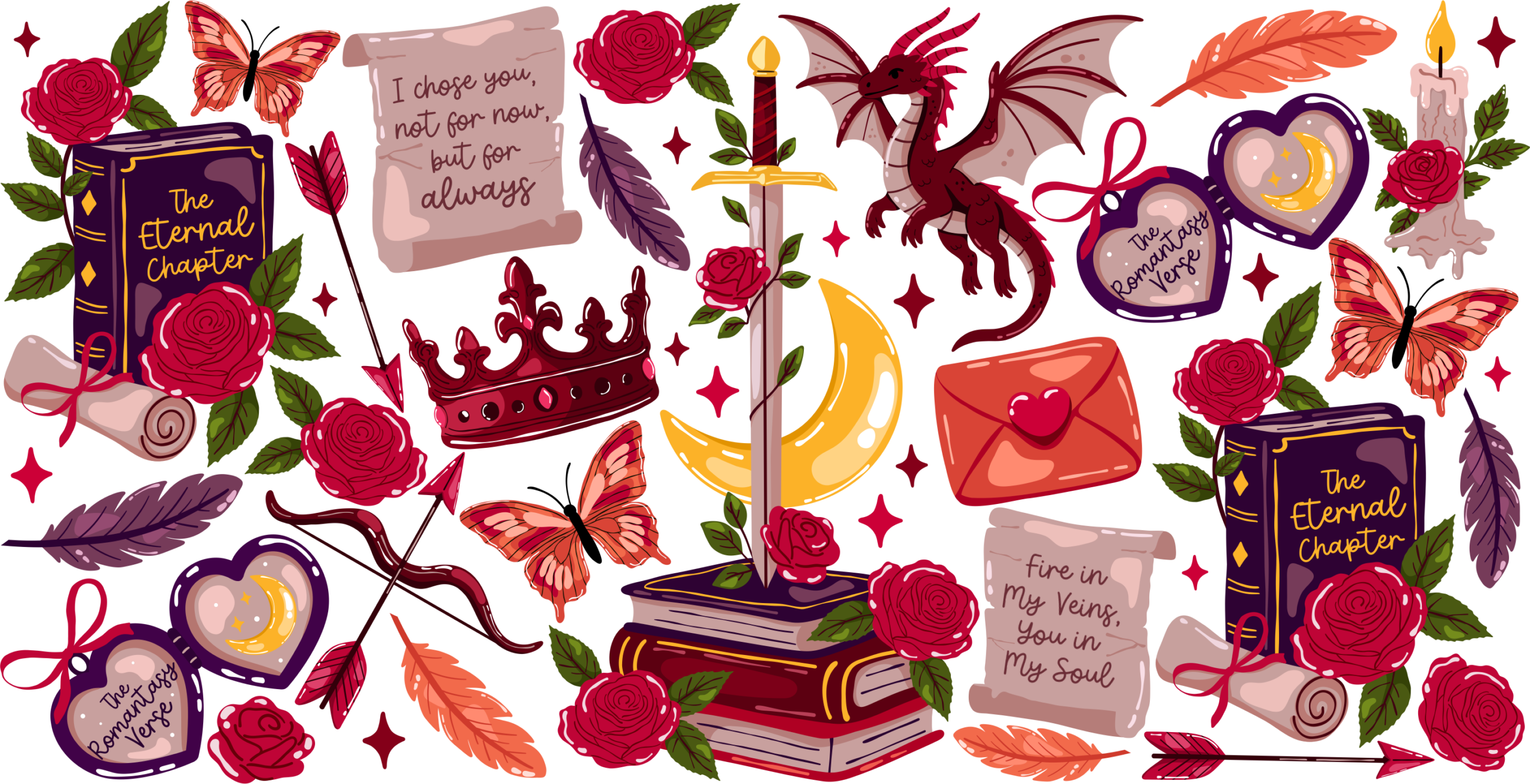 Dark romance reader moody floral UV DTF transfer decal design