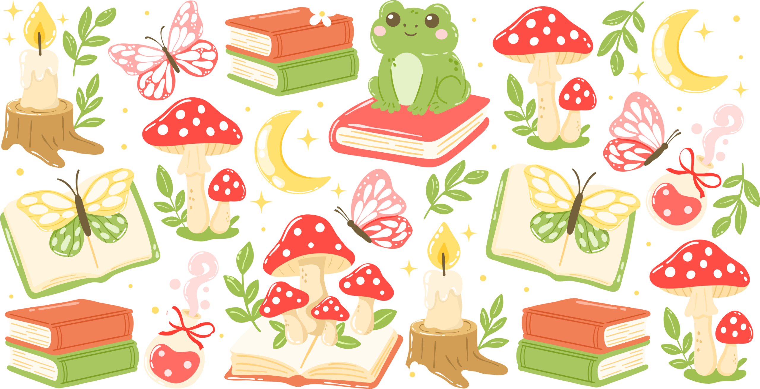 Cottagecore frog reading a book UV DTF transfer decal design