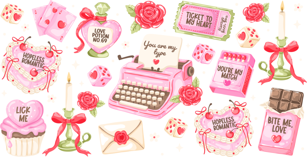 Hopeless romantic handwritten love notes UV DTF transfer decal design