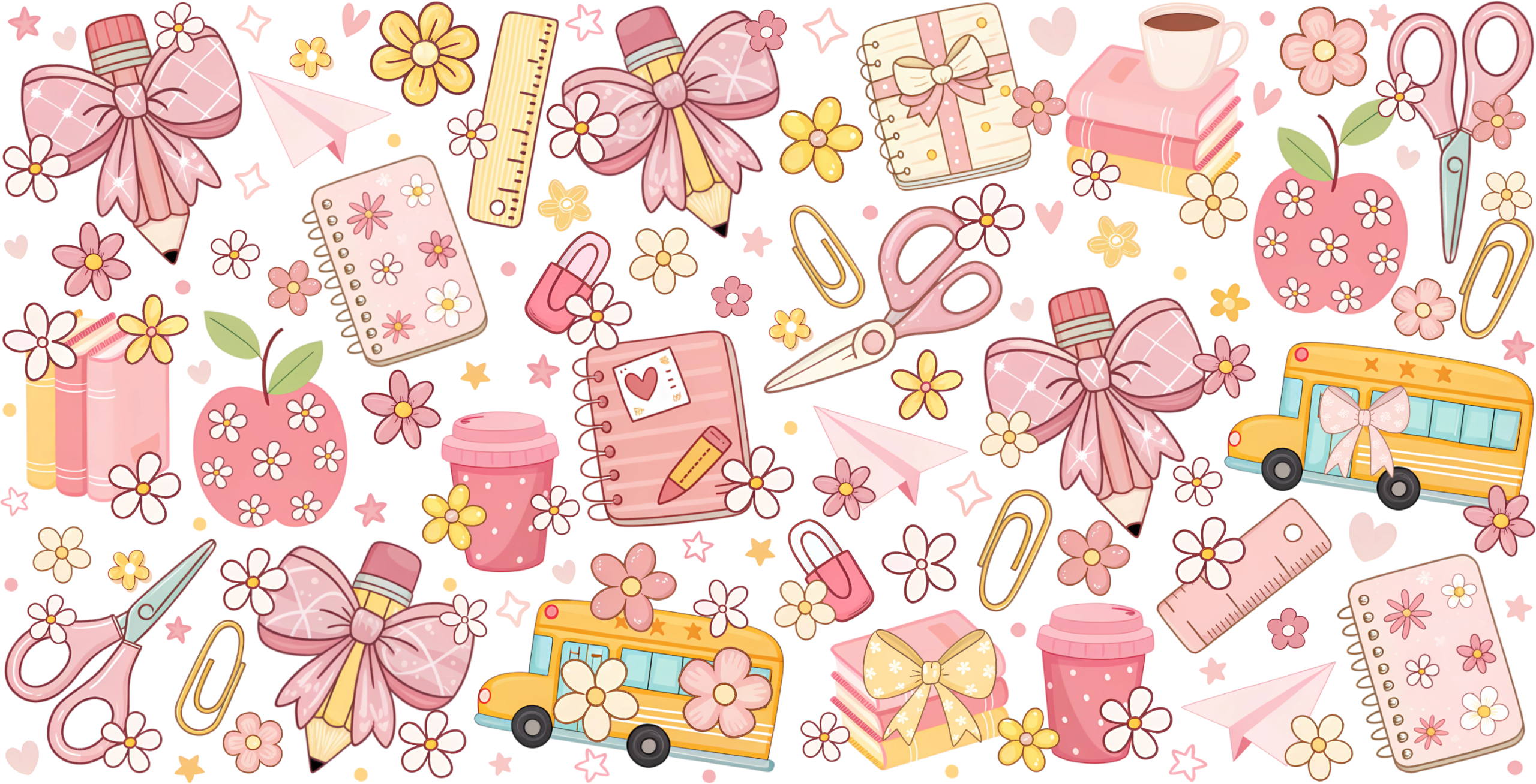 Coquette school days pastel bows UV DTF transfer decal design