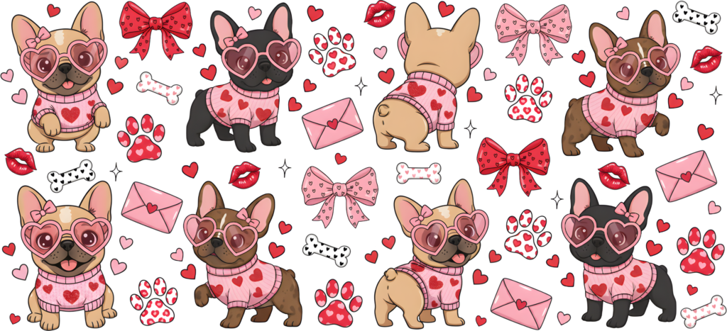 Heart eyes French bulldogs Frenchies UV DTF transfer decal design