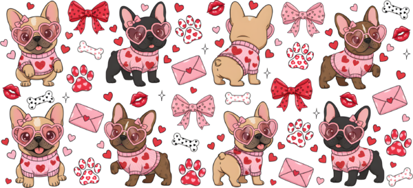 Heart eyes French bulldogs Frenchies UV DTF transfer decal design