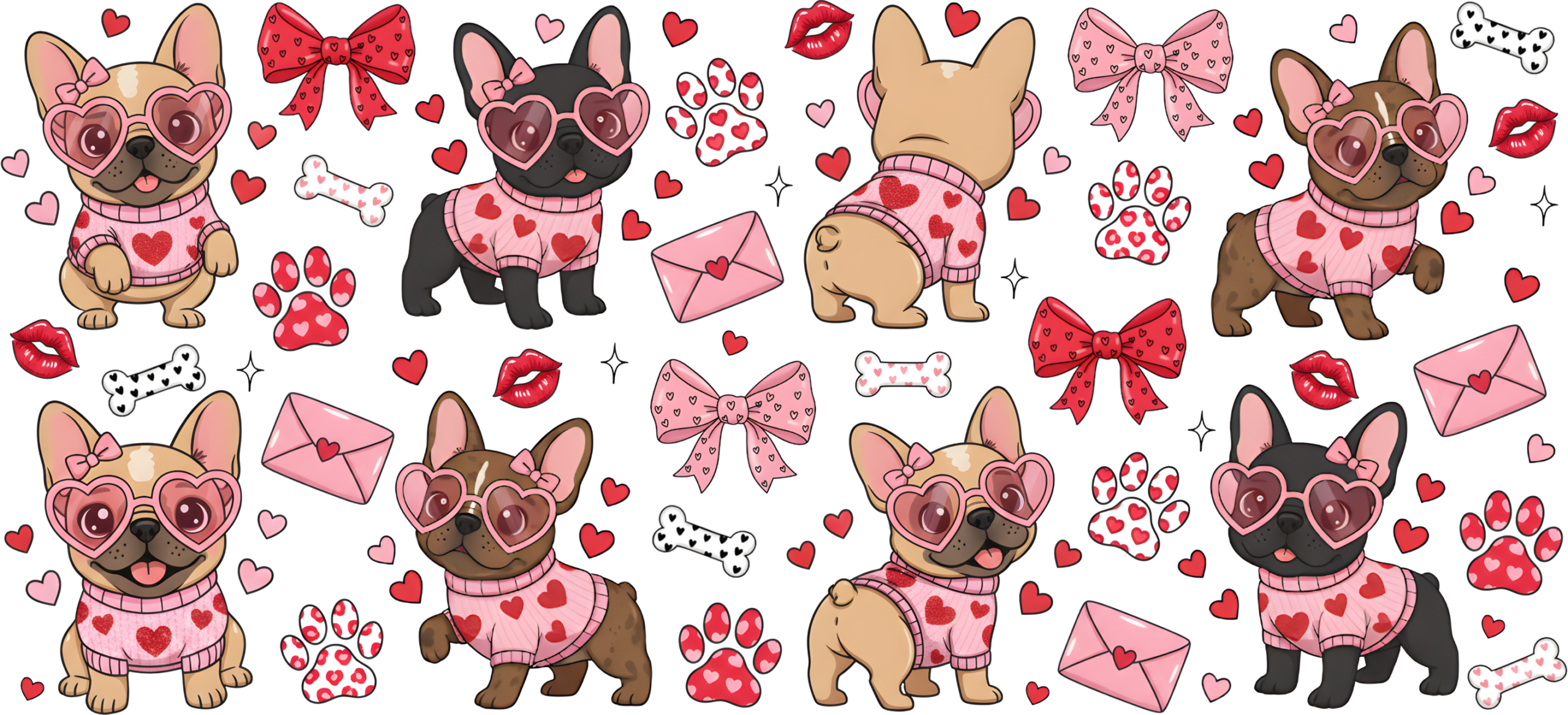 Heart eyes French bulldogs Frenchies UV DTF transfer decal design