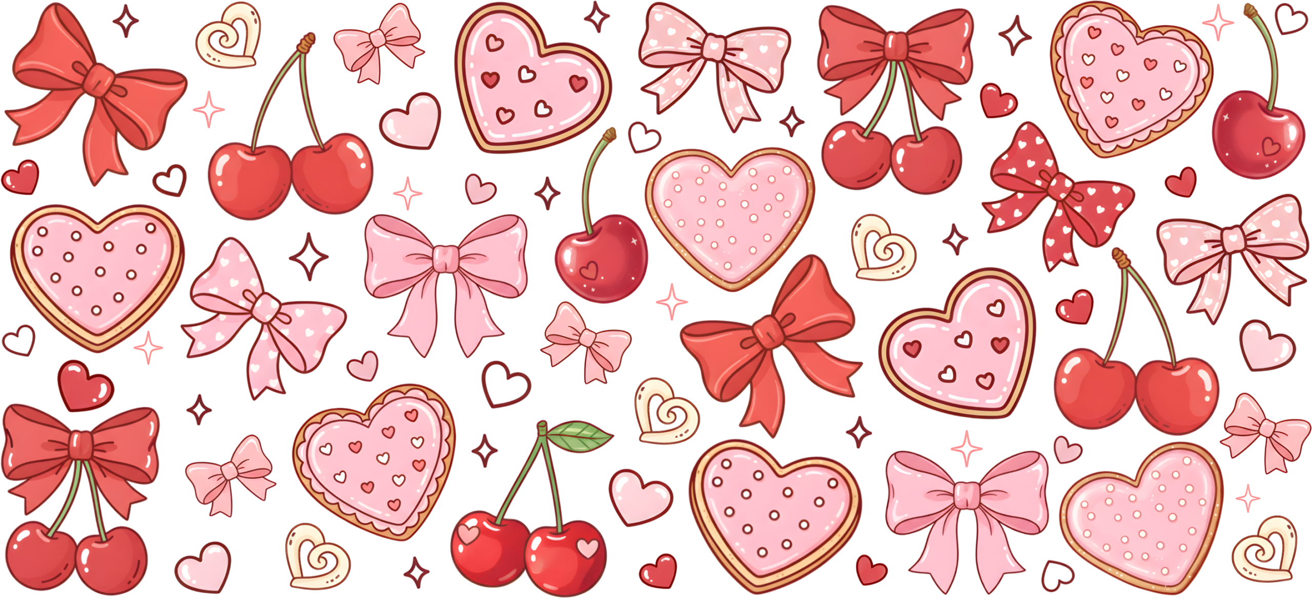 Cherry-topped heart cookies UV DTF transfer decal design