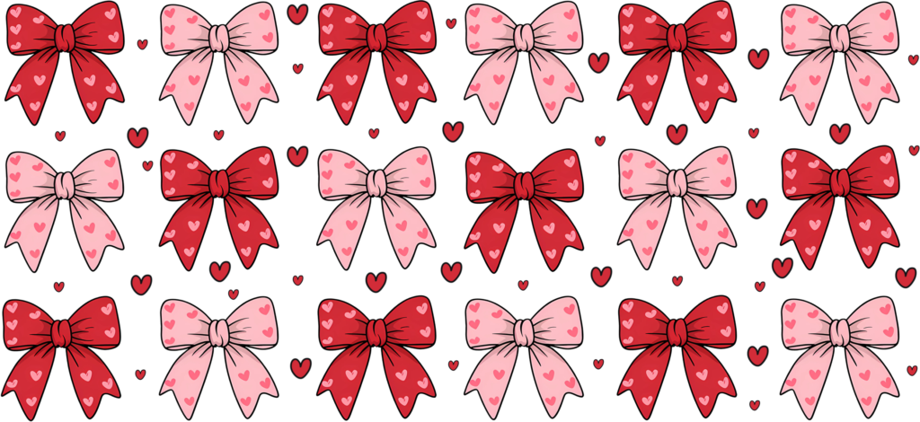 Heart-shaped ribbon bows coquette UV DTF transfer decal design