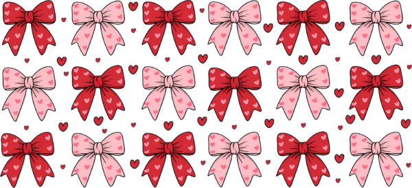 Heart-shaped ribbon bows coquette UV DTF transfer decal design