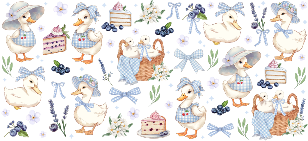 Cottage garden duck UV DTF transfer decal design