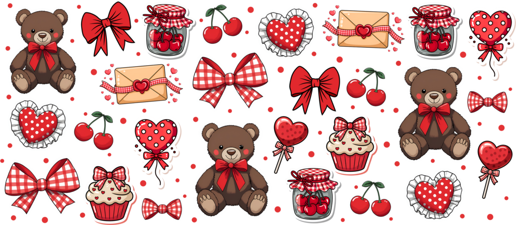 Teddy bear sweethearts with hearts UV DTF transfer decal design