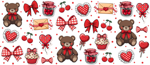 Teddy bear sweethearts with hearts UV DTF transfer decal design