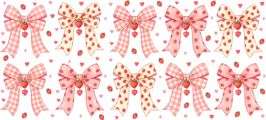 Strawberry and bow sweetie UV DTF transfer decal for cups