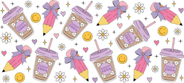 Teacher Fuel iced coffee UV DTF decal design for tumblers and mugs