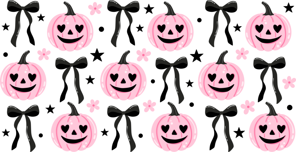 Pink bow topped pumpkins cute fall UV DTF decal design