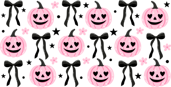 Pink bow topped pumpkins cute fall UV DTF decal design