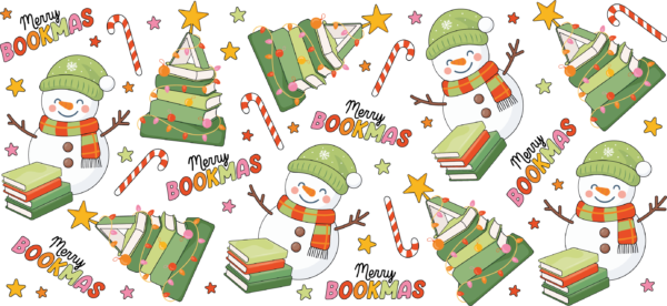 Snowmen with holiday books bookish Christmas UV DTF decal design