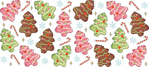 Frosted Christmas tree shaped cookies holiday UV DTF decal design