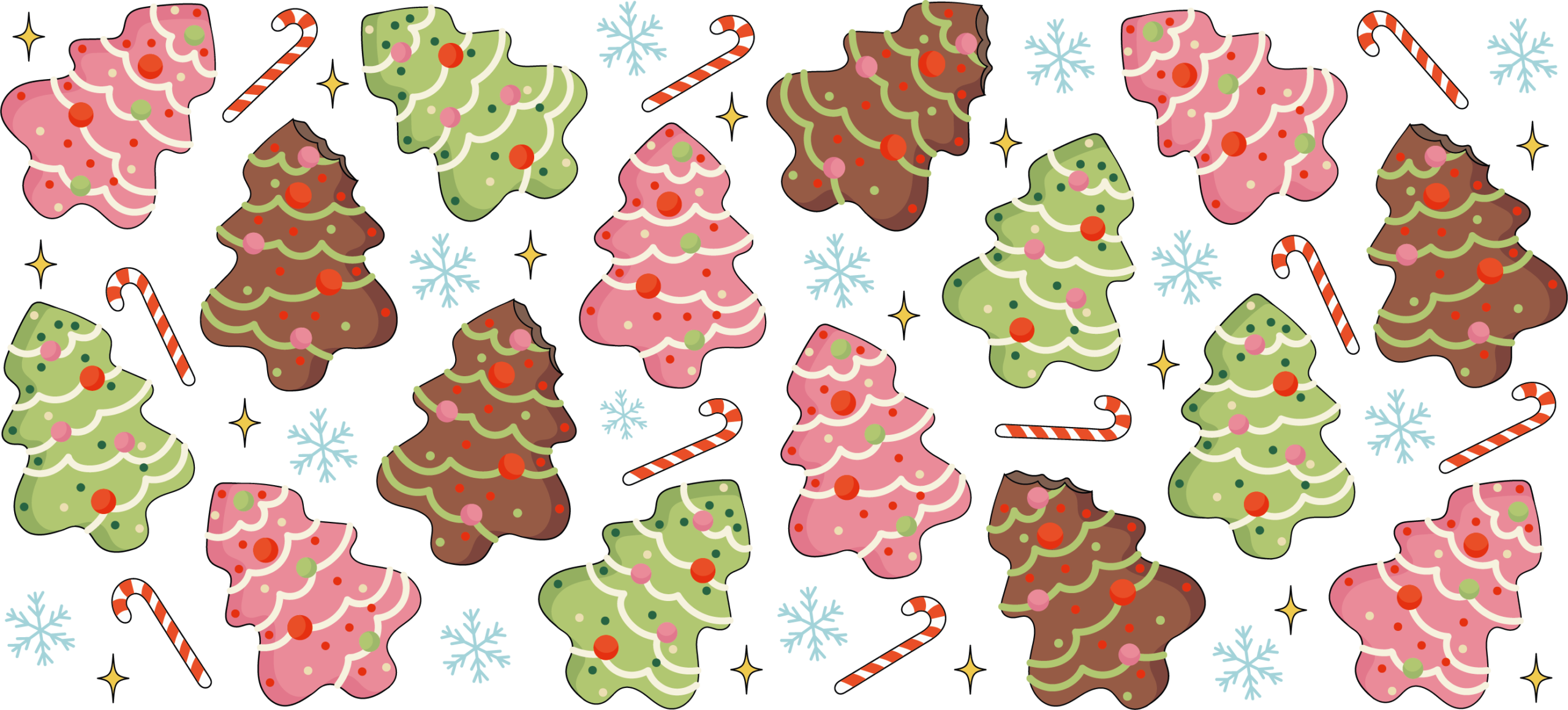 Frosted Christmas tree shaped cookies holiday UV DTF decal design