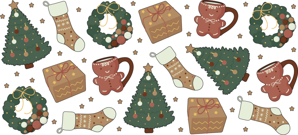 Christmas morning gifts and stockings holiday UV DTF decal design