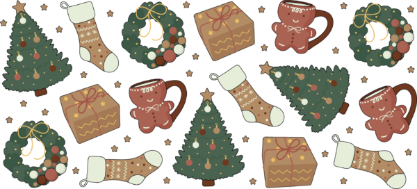 Christmas morning gifts and stockings holiday UV DTF decal design