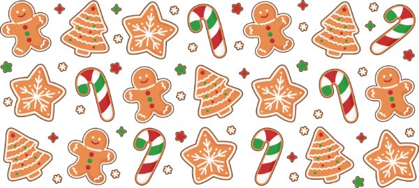 Smiling iced gingerbread cookie friends holiday UV DTF decal design