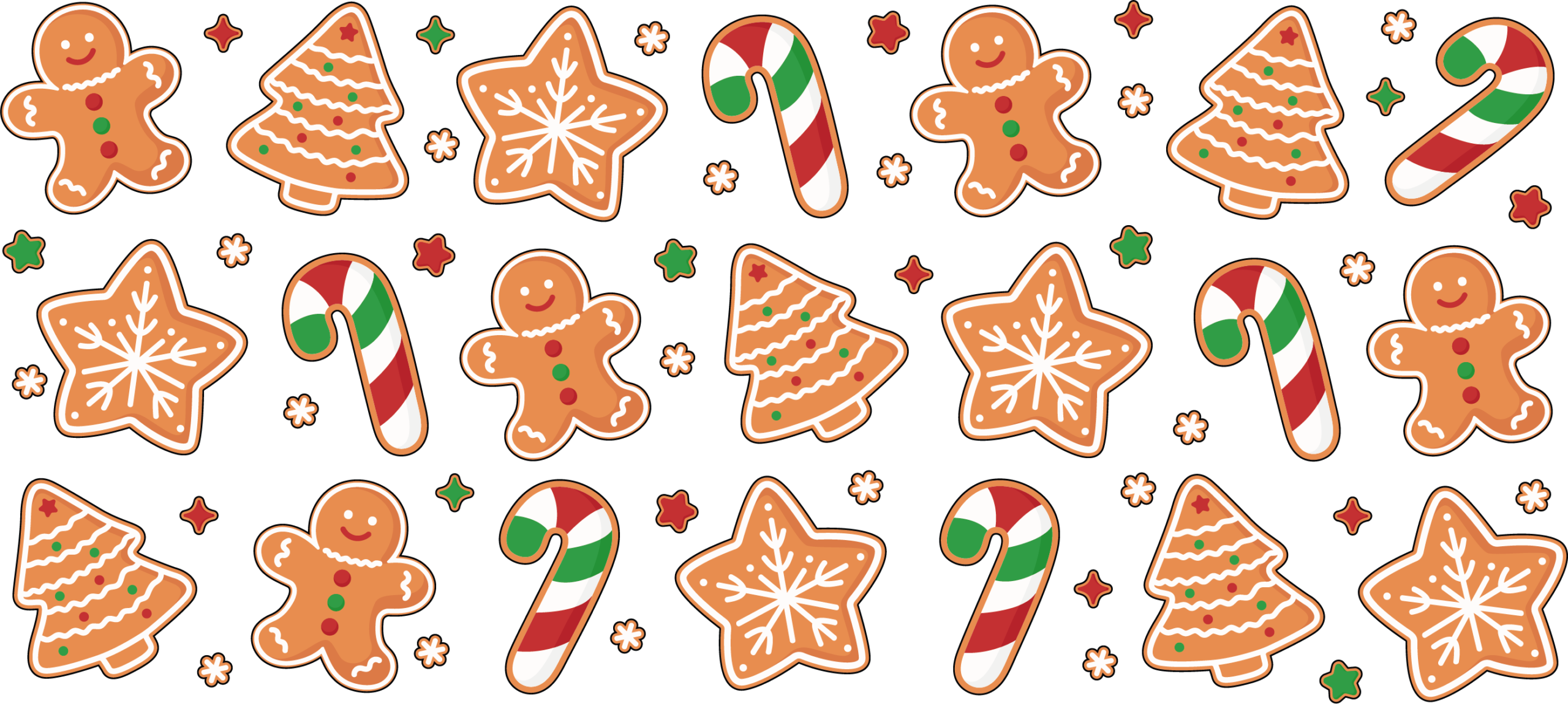 Smiling iced gingerbread cookie friends holiday UV DTF decal design