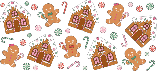 Sweet gingerbread cookie houses village holiday UV DTF decal design