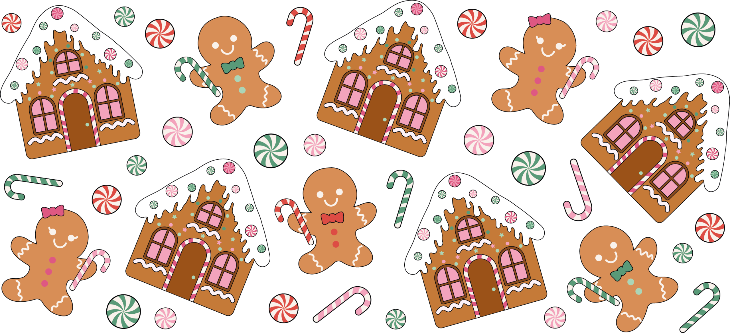 Sweet gingerbread cookie houses village holiday UV DTF decal design