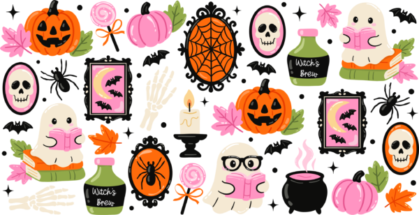 Ghosts reading books spooky bookish UV DTF decal design