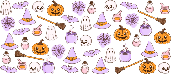 Purple potion bottles and stars Halloween UV DTF decal design