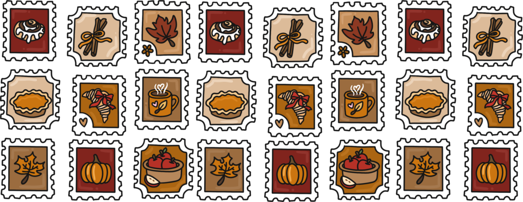 Autumn fall postage stamp themed UV DTF decal design