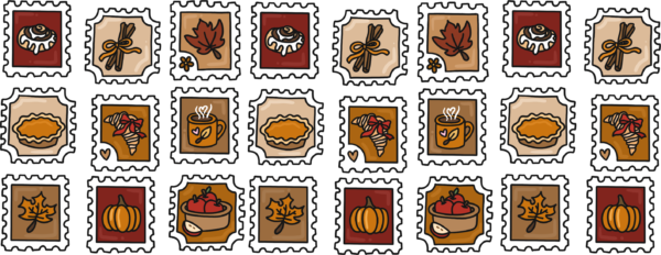 Autumn fall postage stamp themed UV DTF decal design