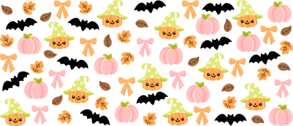 Cute pumpkins in witch hats fall UV DTF decal design