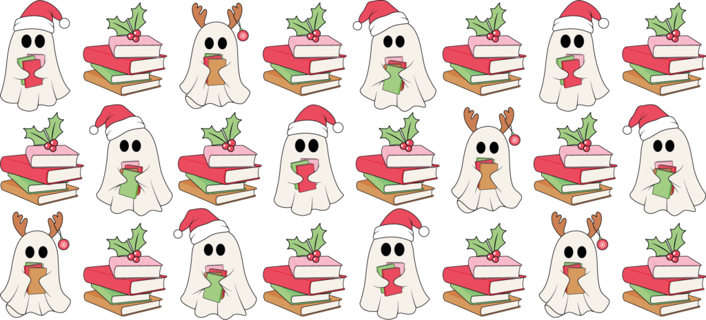 Santa hat stacked books holiday UV DTF decal design